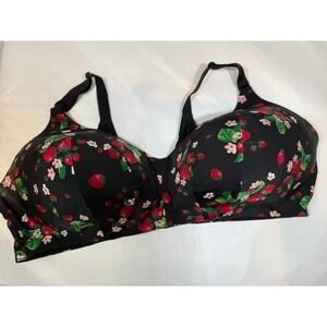 Torrid Curve 360 Back Smoothing T-Shirt Bra Black Strawberry Floral 46D